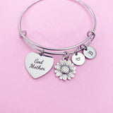 Godmother Bracelet, Sunflower Charm Bangle, Sunflower Charm, Godmother Charm, Godmother Gift, Personalized Gift, N968
