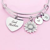 Godmother Bracelet, Sunflower Charm Bangle, Sunflower Charm, Godmother Charm, Godmother Gift, Personalized Gift, N968