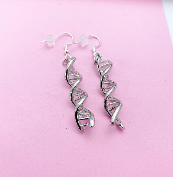 Silver DNA Charm Dangle Earrings, DNA Charm, DNA Earrings, Double Helix Charm, Science Jewelry, Science Teacher Gifts, Personalized Jewelry