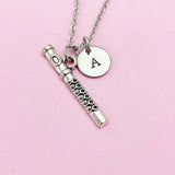 Silver Flute Charm Necklace, Personalized Initial, Band Gift