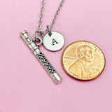 Silver Flute Charm Necklace, Personalized Initial, Band Gift