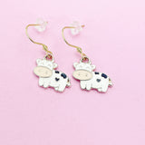 Cute Cow Dangle Earrings, Gold-Toned Stainless Steel