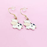Cute Cow Dangle Earrings, Gold-Toned Stainless Steel