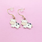 Cute Cow Dangle Earrings, Gold-Toned Stainless Steel