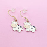 Cute Cow Dangle Earrings, Gold-Toned Stainless Steel