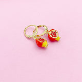 Red Pomegranate Seed Earrings in Gold, N2945