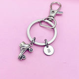Silver Roller Skate Charm Keychain, Personalized Initial Keychain, N791A
