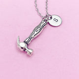 Hammer Charm Necklace: Personalized Initial, Stainless Steel