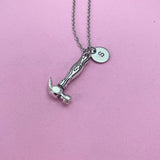 Hammer Charm Necklace: Personalized Initial, Stainless Steel