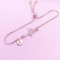 Rose Gold Ballet Bracelet Ballet Dance Charm, Personalized Customized Monogram Jewelry, AN344