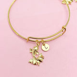 Goldfish Charm Bangle Bracelet, Initial Charm, Personalized Jewelry, N220A