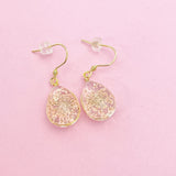 Gold Teardrop Pressed Flower Earrings, Stainless Steel Hooks