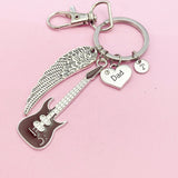 Dad Guitar Guardian Angel Wing Keychain in Silver, N4465