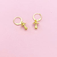 Gold Plated Pacifier Charm Earrings, Pacifier Jewelry, N2748