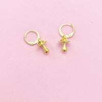 Gold Plated Pacifier Charm Earrings, Pacifier Jewelry, N2748