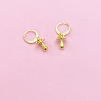 Gold Plated Pacifier Charm Earrings, Pacifier Jewelry, N2748