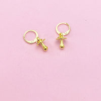 Gold Plated Pacifier Charm Earrings, Pacifier Jewelry, N2748