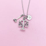 Silver Lawyer Necklace, Justice Scale Balance Gavel Jewelry, Personalized Customized Gifts, N1387A