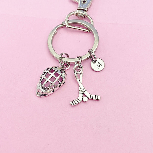 Silver Hockey Keychain Hockey Goalie Gifts, Personalized Customized Jewelry Gifts, N156A