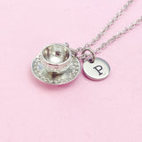 Tea Cup and Saucer Necklace in Silver, Tea Cup Jewelry, Tea Party Gift, N811