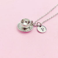 Cup and Saucer Teacup Necklace in Silver, Tea Party Gift, N811