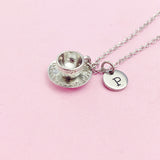 Cup and Saucer Teacup Necklace in Silver, Tea Party Gift, N811