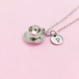 Cup and Saucer Teacup Necklace in Silver, Tea Party Gift, N811
