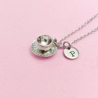 Cup and Saucer Teacup Necklace in Silver, Tea Party Gift, N811