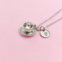 Cup and Saucer Teacup Necklace in Silver, Tea Party Gift, N811
