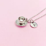 Cup and Saucer Teacup Necklace in Silver, Tea Party Gift, N811