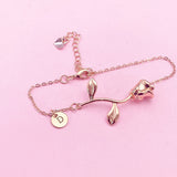 Rose Gold Rose Charm Bracelet, June Birthday Jewelry Gift, N172E