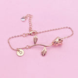 Rose Gold Rose Charm Bracelet, June Birthday Jewelry Gift, N172E