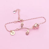 Rose Gold Rose Charm Bracelet, June Birthday Jewelry Gift, N172E