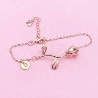 Rose Gold Rose Charm Bracelet, June Birthday Jewelry Gift, N172E