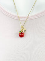 Apple Necklace, Gold Red Apple Fruit Necklace, Birthday Gift, N5162