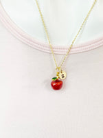 Apple Necklace, Gold Red Apple Fruit Necklace, Birthday Gift, N5162