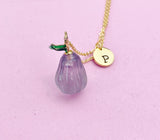 Gold Pear Necklace, Natural Gemstone Fluorite Fruit Charm, Personized Initial Necklace, N4986