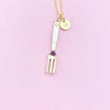 Gold Fork Charm Necklace, Initial Pendant, Christmas Gift