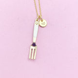 Gold Fork Charm Necklace, Initial Pendant, Christmas Gift