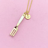 Gold Fork Charm Necklace, Initial Pendant, Christmas Gift