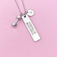 Strong is Beautiful Dumbbell Necklace in Stainless Silver Steel, Water Resistant, AD451