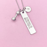 Strong is Beautiful Dumbbell Necklace in Stainless Silver Steel, Water Resistant, AD451