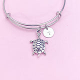 Silver Turtle Charm on Stainless Steel Bracelet, Travel Gifts, N1248B