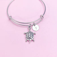 Silver Turtle Charm on Stainless Steel Bracelet, Travel Gifts, N1248B
