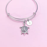 Silver Turtle Charm on Stainless Steel Bracelet, Travel Gifts, N1248B