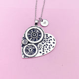 Gear Heart Charm Necklace in Silver, N2900