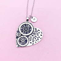 Gear Heart Charm Necklace in Silver, N2900