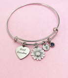 Great Grandma Heart Sunflower Charm Bracelet in Silver, Great Grandmother Gifts, D452