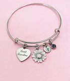 Great Grandma Heart Sunflower Charm Bracelet in Silver, Great Grandmother Gifts, D452
