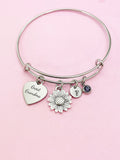 Great Grandma Heart Sunflower Charm Bracelet in Silver, Great Grandmother Gifts, D452